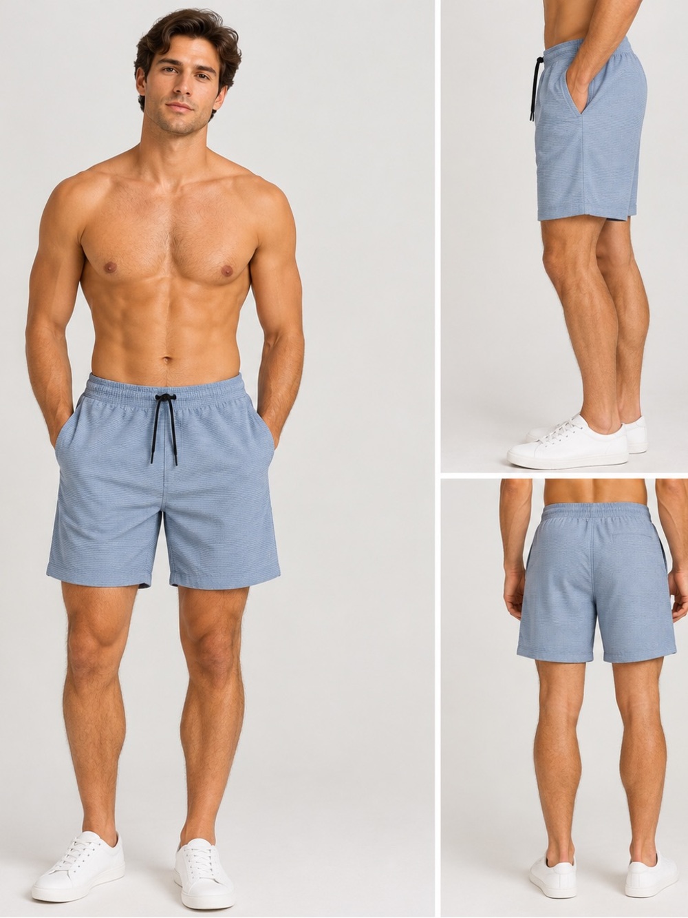 Men's Light Blue Athletic Shorts with Adjustable Drawstring - Active Fit